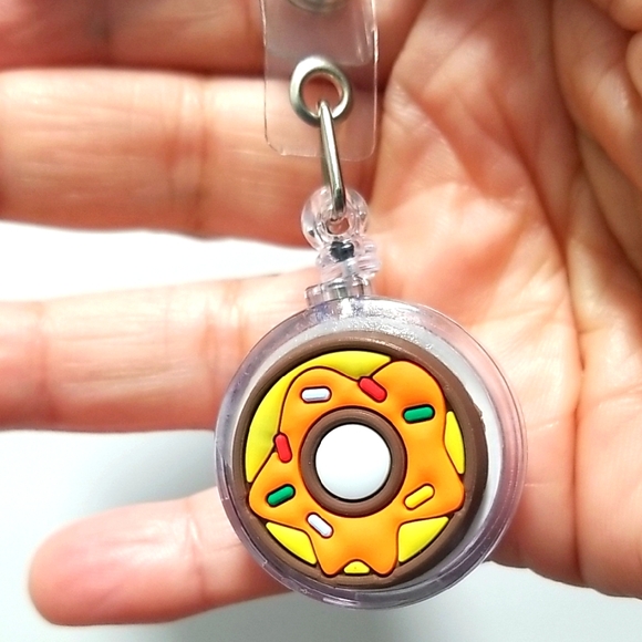 Retractable Badge Holder Frosted Donut Design Clip on Back Snap Closure - Picture 2 of 6